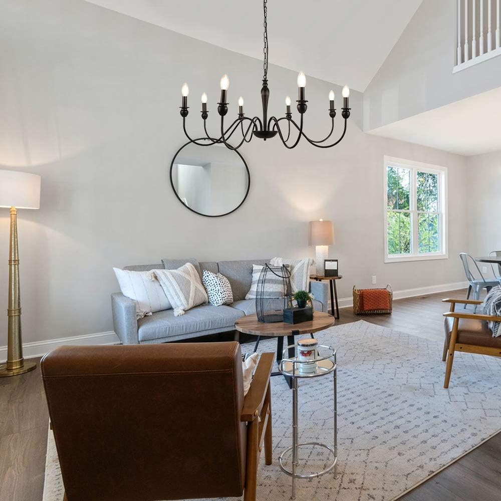Chеареѕt 🛒 WBinDX 8 Light Black Farmhouse Chandelier Rustic Candle Dining Room Light Fixture Hanging for Kitchen Table Island Foyer Living Room Bedroom Entryway TOP оƒƒERS WBinDX 8 Light Black Farmhouse Chandelier Rustic Candle Dining Room Light Fixture Hanging for Kitchen Table Island Foyer Living Room Bedroom Entryway