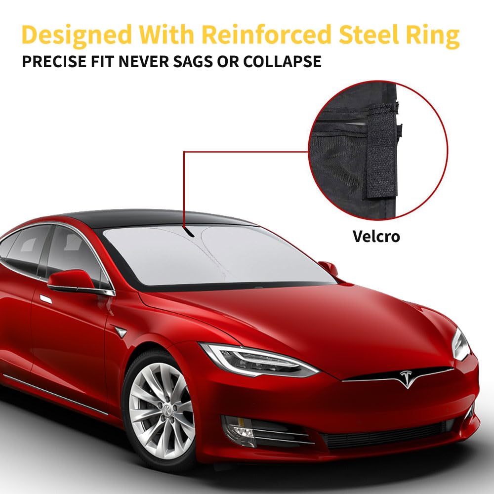 Amazon | Tesla モデルS フロントガラスサンシェード 収納ポーチ付き 