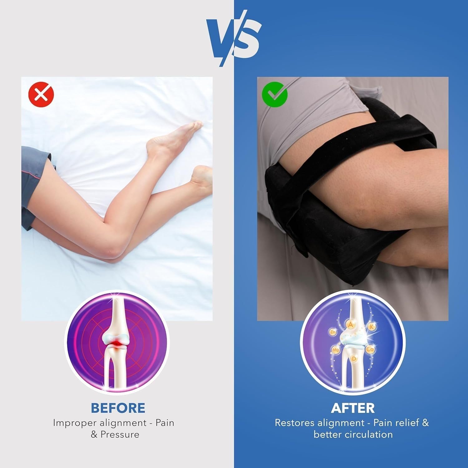 Orthopedic Memory Foam Knee and Leg Pillow for Men and Women - Supports Knock Knees, Calves, and Thighs, Elevates Legs - (Black-Pack of 1)