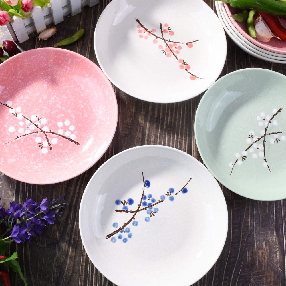 Set 4 Piatti Giapponesi In Ceramica 17,8 Cm - Perfetti Per Dessert, Antipasti O Pizza, Microonde E Lavastoviglie