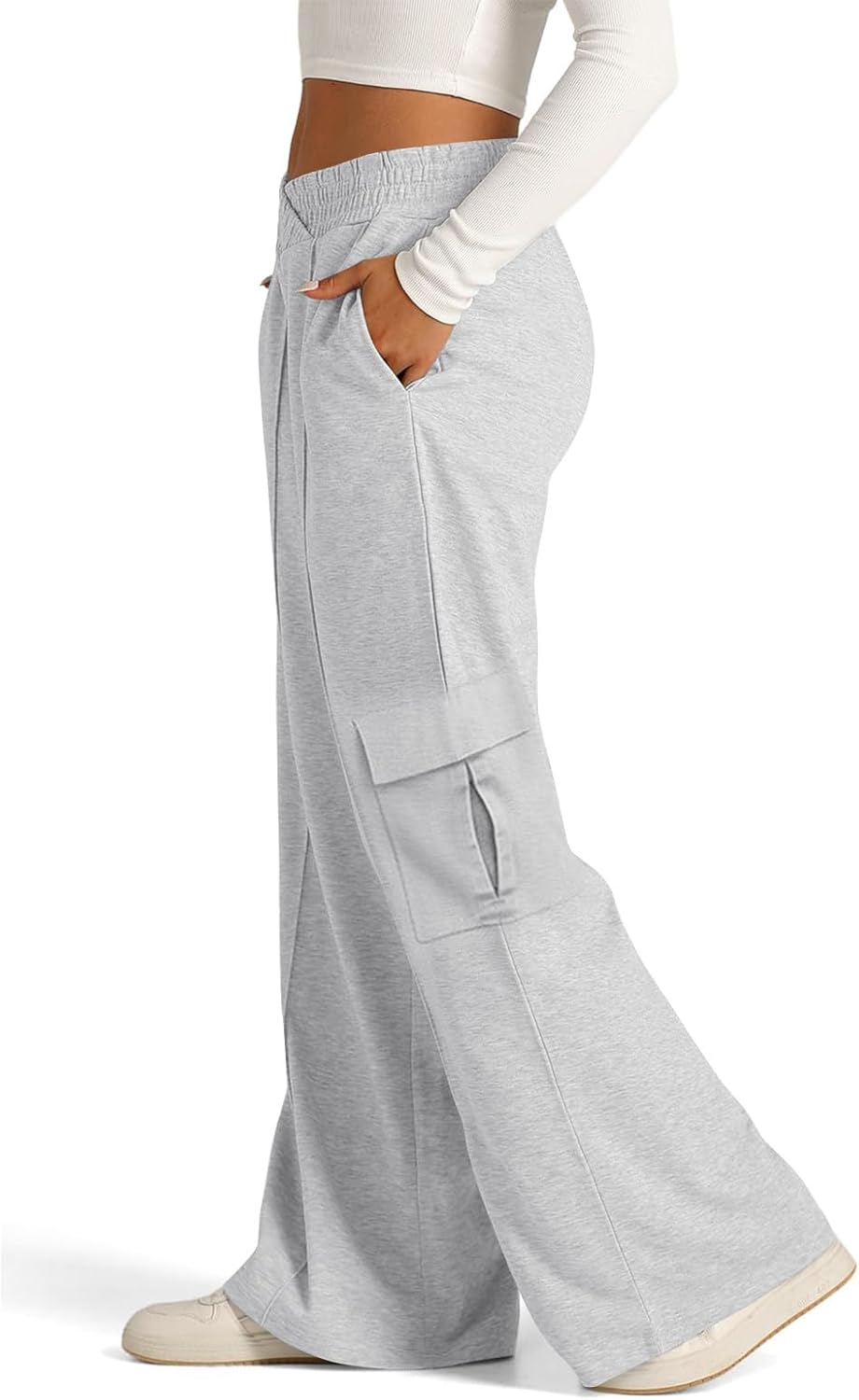 Wide Leg Sweatpants Women Crossover High Waisted Y2k Baggy Cargo Sweatpants Casual Cotton Yoga Pants with Pockets
