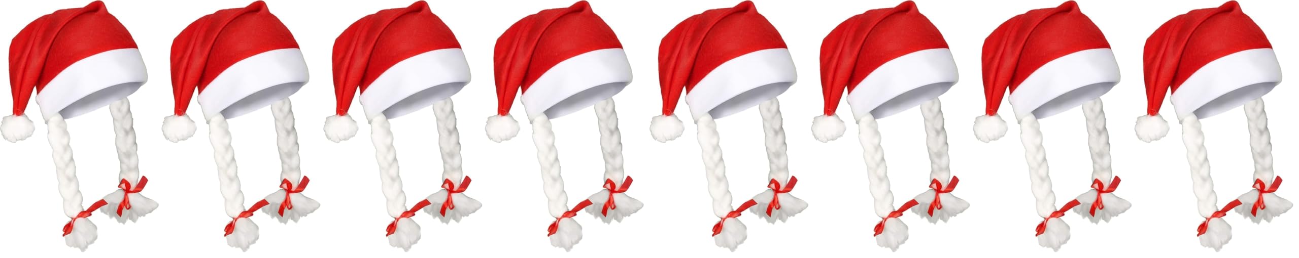 Shatchi Red Set Of 2 Santa Hat With Plaits & Ribbon Mrs Miss Santa Claus Xmas Fancy Dress Party Accessories Fun,