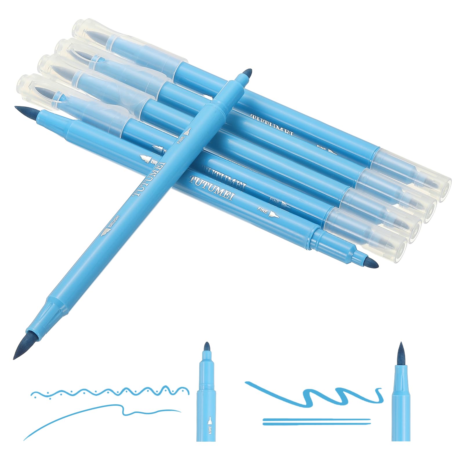 PATIKIL Dual Brush Markers, Light Blue Fine and Brush Tip Pen Artist Colored Marker Set Supplies for Adult Coloring Books Lettering Journaling Calligraphy Drawing Doodling, 6 Pcs