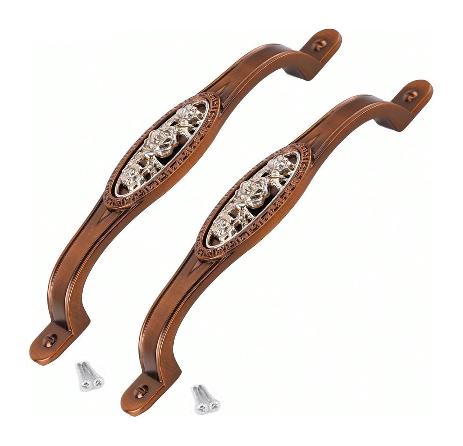 Opeximatun Drawer Knobs, 2Pcs Oval Rose Drawer Handles Vintage Zinc Alloy Brown Cabinet Pulls Multiple Sizes(128mm)