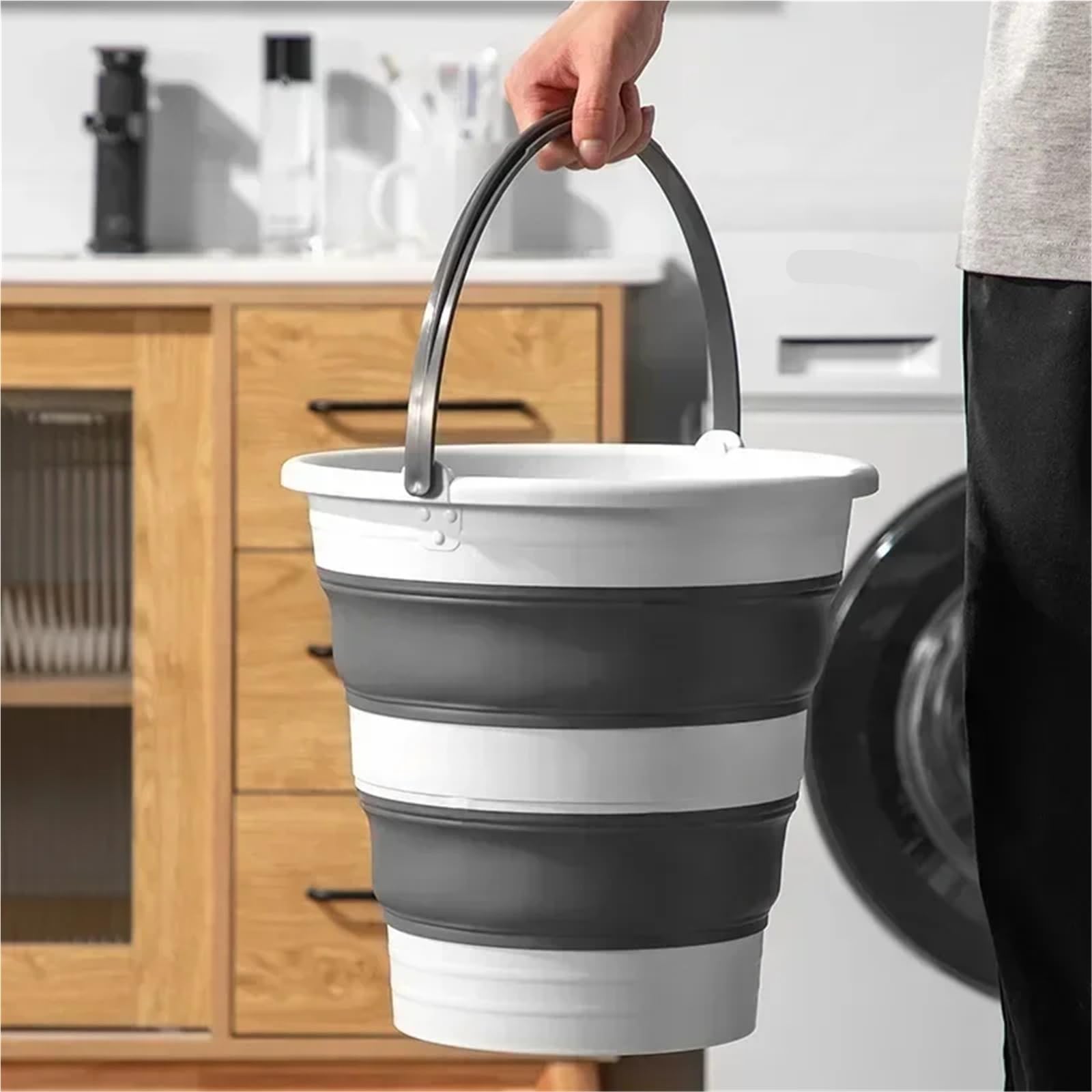 Faltbarer Eimer Outdoor 5L/10L Faltbarer Angeleimer Haushaltsreinigung Moppeimer Tragbarer Eimer Picknick Camping(5L)