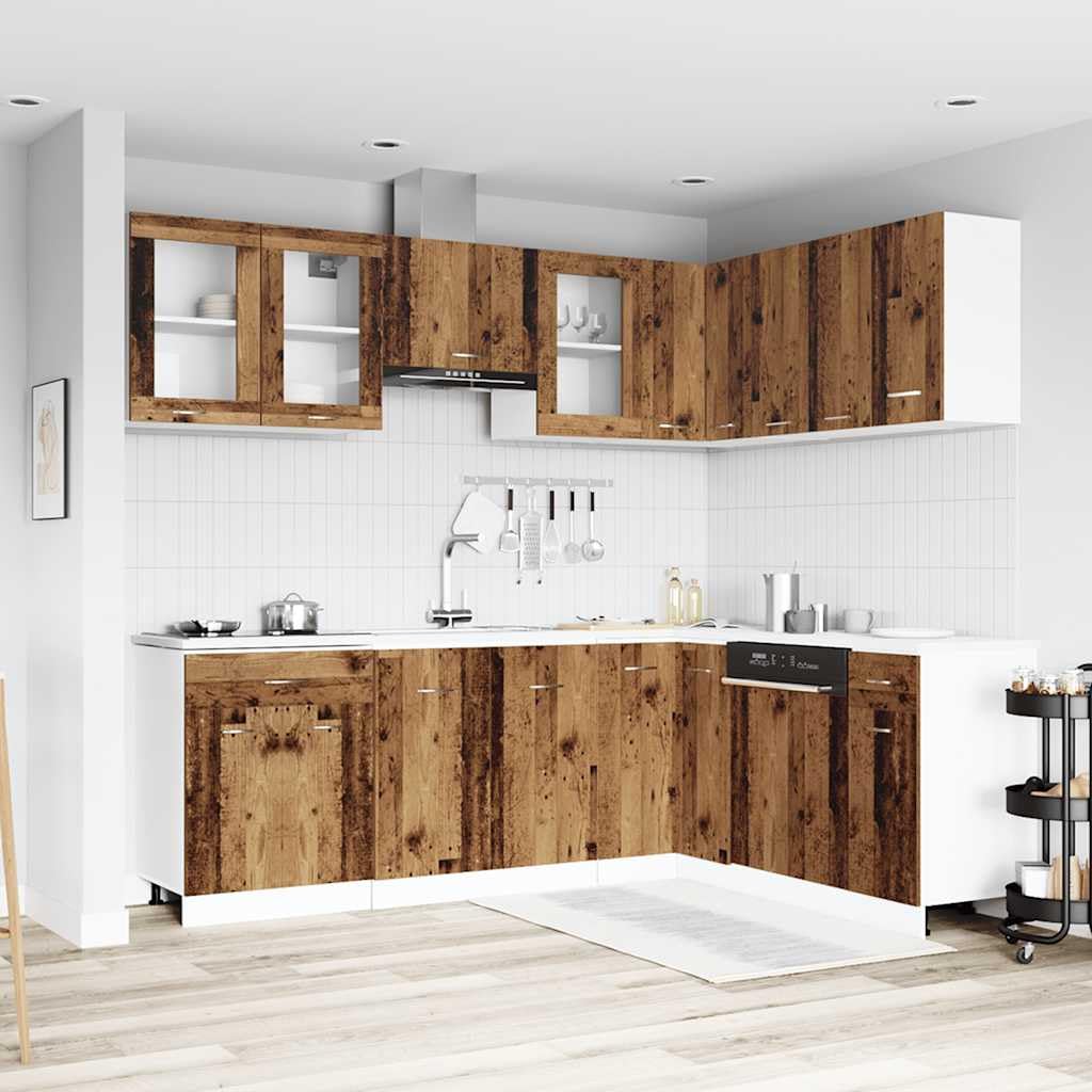 Makastle Ensemble de 11 Meubles de Cuisine en Bois d'ingénierie Vieilli