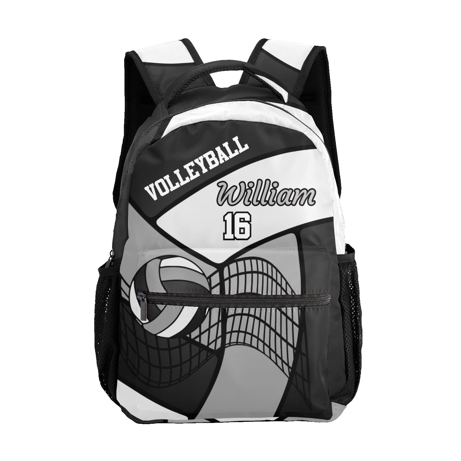 Backpack Custom Name Volleyball Grey Black Fashion Lightweight Waterproof Travel Bag for Family Friends Gifts, 12.2''(L) x 5.9''(W) x 16.5''(H)