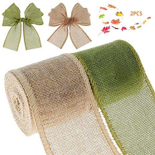 camouflage net 2 Rollen Juteband, Vintage Leinen Dekoband Geschenkband, Stoffband für Party Geschenke Handwerk Dekoration, Warme Weihnachten, 5m/Rolle, 6cm Breit(Beige + Grün) Cover