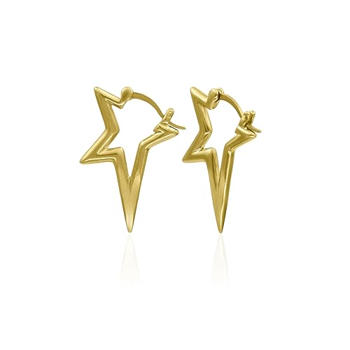 Miniatura 6 de 14K Gold Plated Star Hoop Earring - Waterproof Jewelry Stylish Hoops Huggie Brass Metal Jewelry Designer Earrings Birthday Gift Jewelry (Gold Plated)