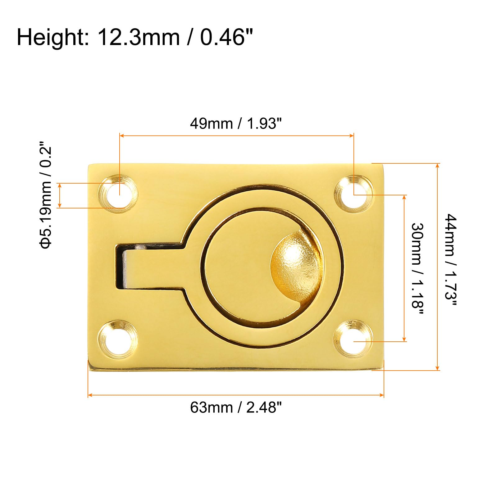 sourcing map 4 Stück bündiger Ringzug, 6,3 x 4,4 cm, Edelstahl, rechteckig, versenkte Türgriffe mit Schrauben für Möbel, Boot, Messington