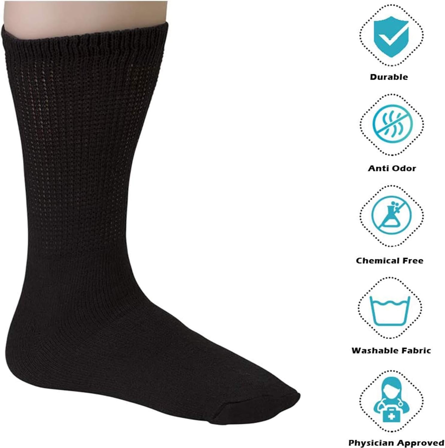 Creswell Diabetic Socks Made in USA (13-15, 12 Pairs Black Crew)
