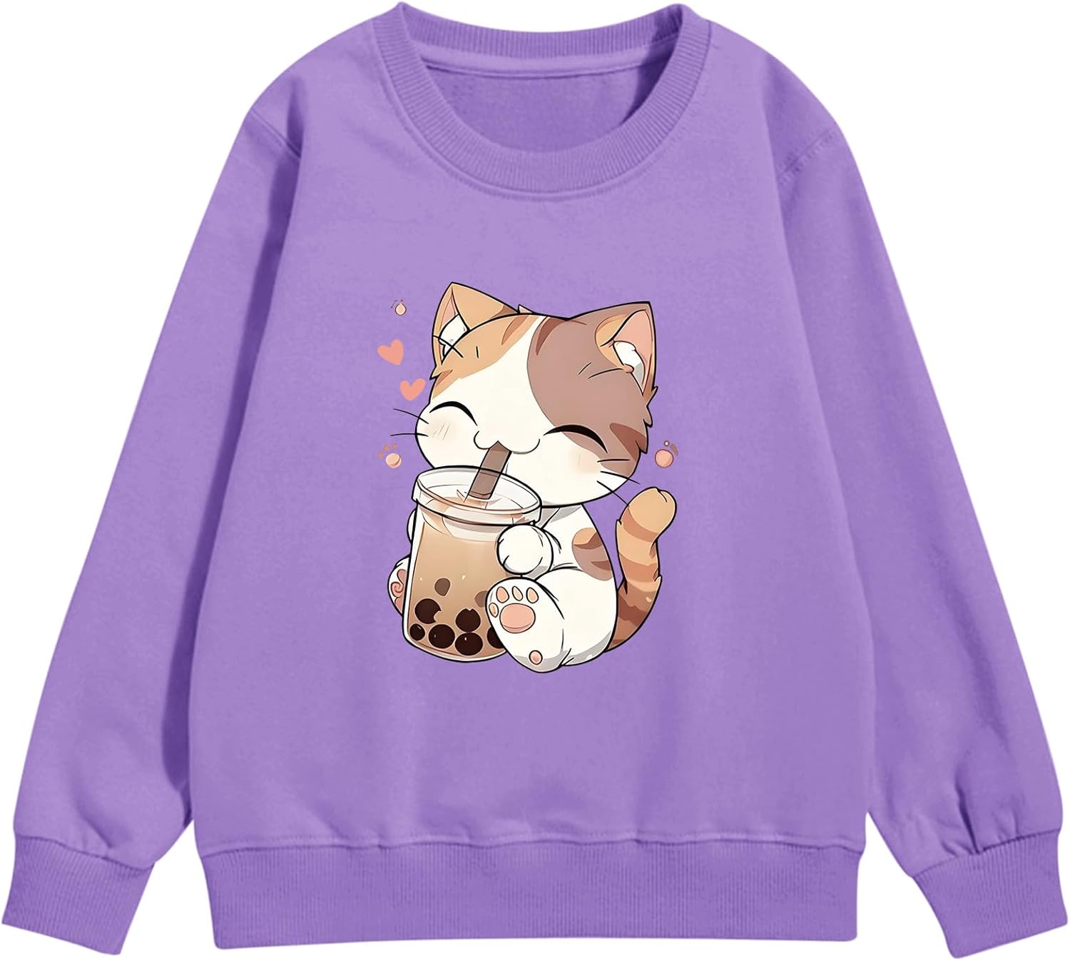 KEEVICI Cute Cat Sweatshirt For Girls Kawaii Graphic Hoodie Kids Cartoon Animal Print Pullover Cotton Long Sleeve Shirts Tops