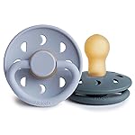 FRIGG Moon Natural Rubber Baby Pacifier | Made in Denmark | BPA-Free (Powder Blue/Slate, 0-6 Months) 2-Pack