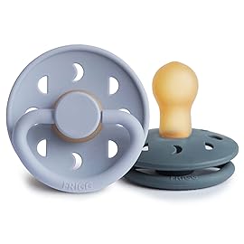 FRIGG Moon Natural Rubber Baby Pacifier | Made in Denmark | BPA-Free (Powder Blue/Slate, 0-6 Months) 2-Pack