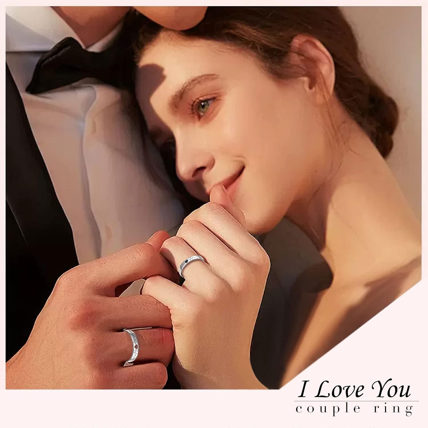 YinShan Couple Rings Valentine's Day Gifts Engagement Ring 925 Sterling Silver Heart Matching Rings for Couples Adjustable Size Promise Rings Wedding Ring