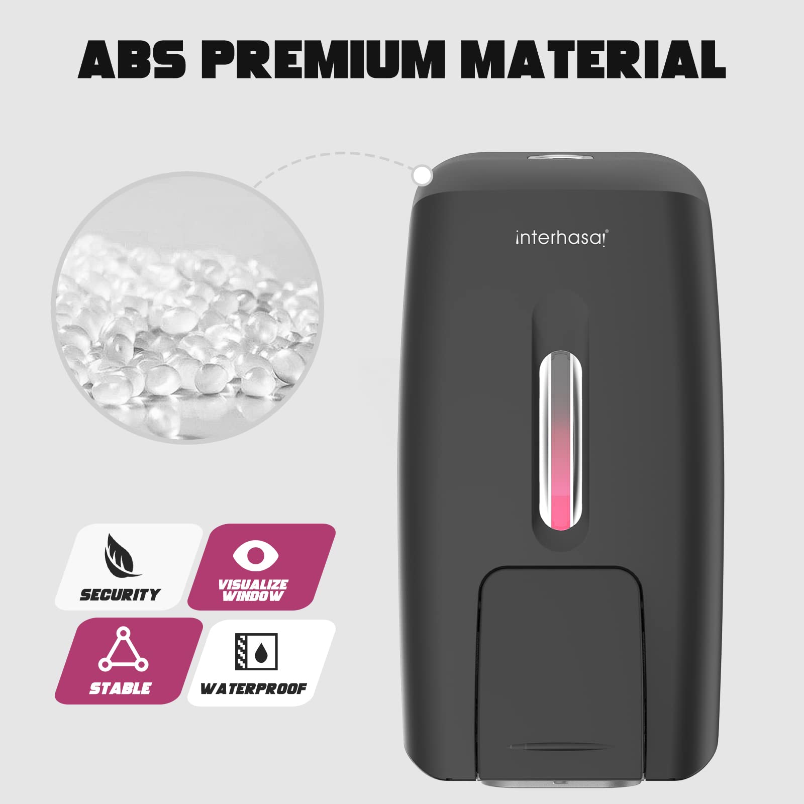 Interhas! - Dispenser manuale per sapone liquido, da parete, 800 ml, colore: nero