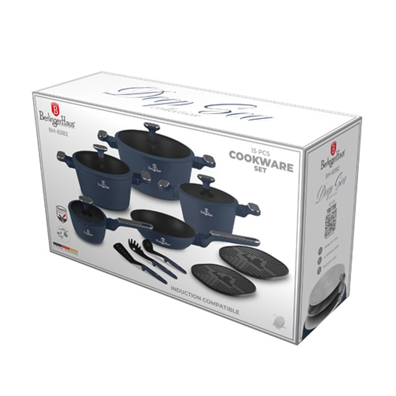 Berlinger Haus 15-teiliges Titan-beschichtetes Kochgeschirr Set - Deep Sea Kollektion, antihaftbeschichtet, langlebig, elegantes Design für effizientes Kochen und einfache Reinigung