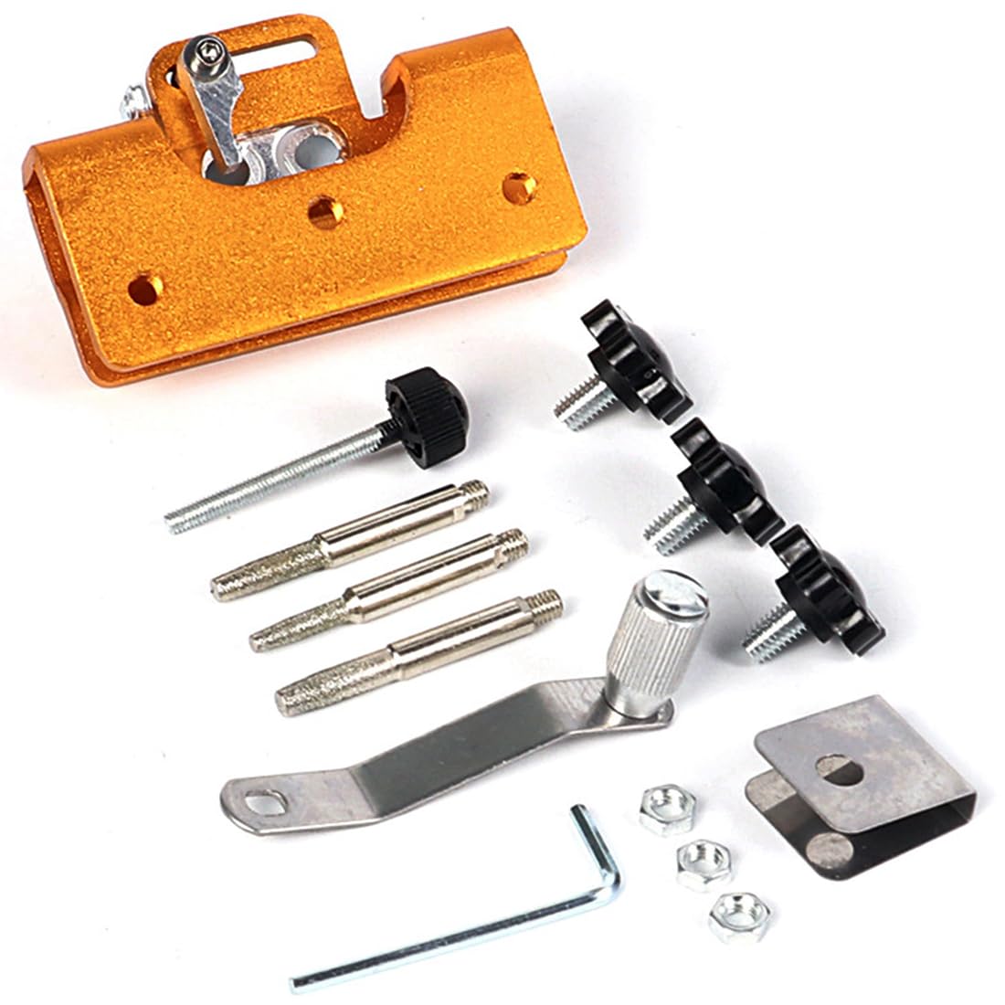 Affilacatene per Motosega a Manovella, Affilatore Catena Manuale Portatile con 3 Pietre 4/5/6 mm, Guida Angolo, Kit Affilatura Catena Motosega