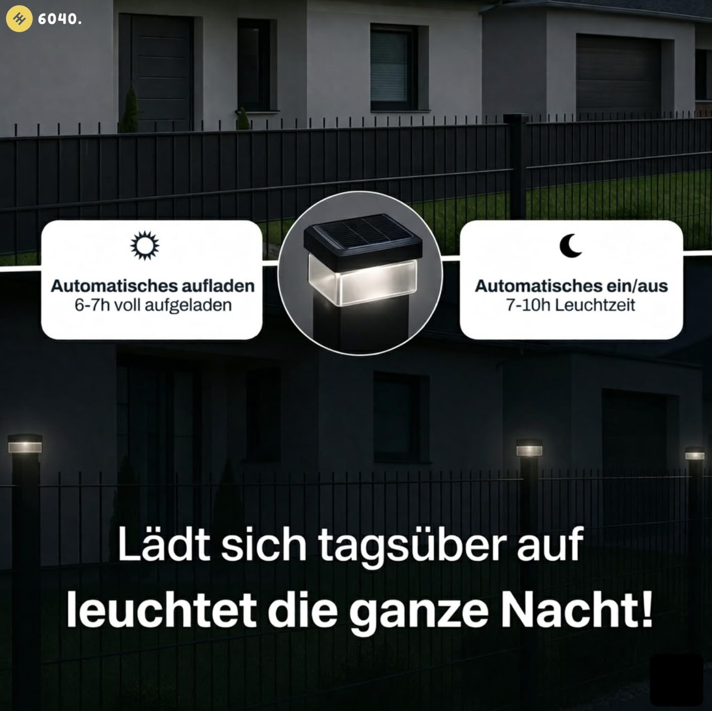 Solar Zaunleuchte LED 6er Pack – Zaunbeleuchtung für Doppelstabmattenzaun Neutralweiß 4000K IP65