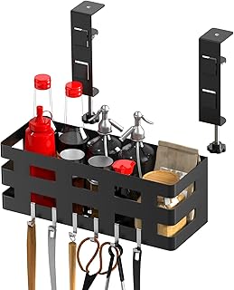 Colewin Griddle Caddy for Blackstone 28"/36",Space Saving Griddle Caddy for Blackstone Griddle Accessories,Bbq Accessories Storage Box Tool Holder with 6 J-Hooks,No Drilling & Easy Install