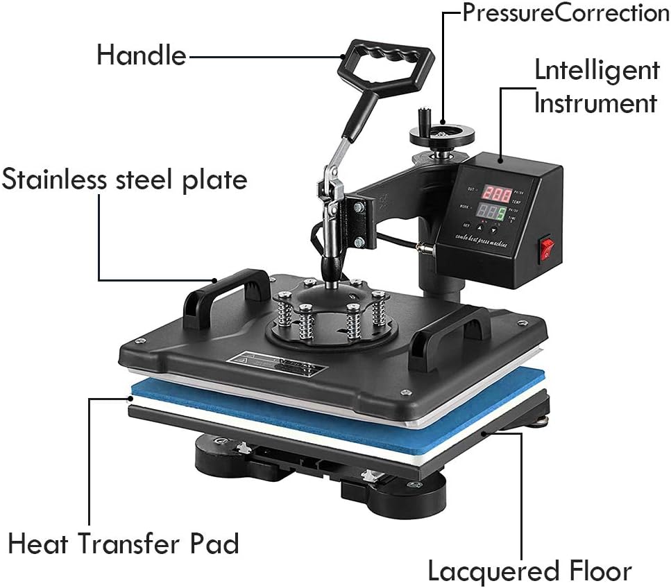 Heat Press Machine for T Shirts,ABDQPC 6 in 1 12"x15" Digital Sublimation Heat Press Machine for T-Shirts Hat Mug Plate Cap Sports Bottle with 360-Degree Swing