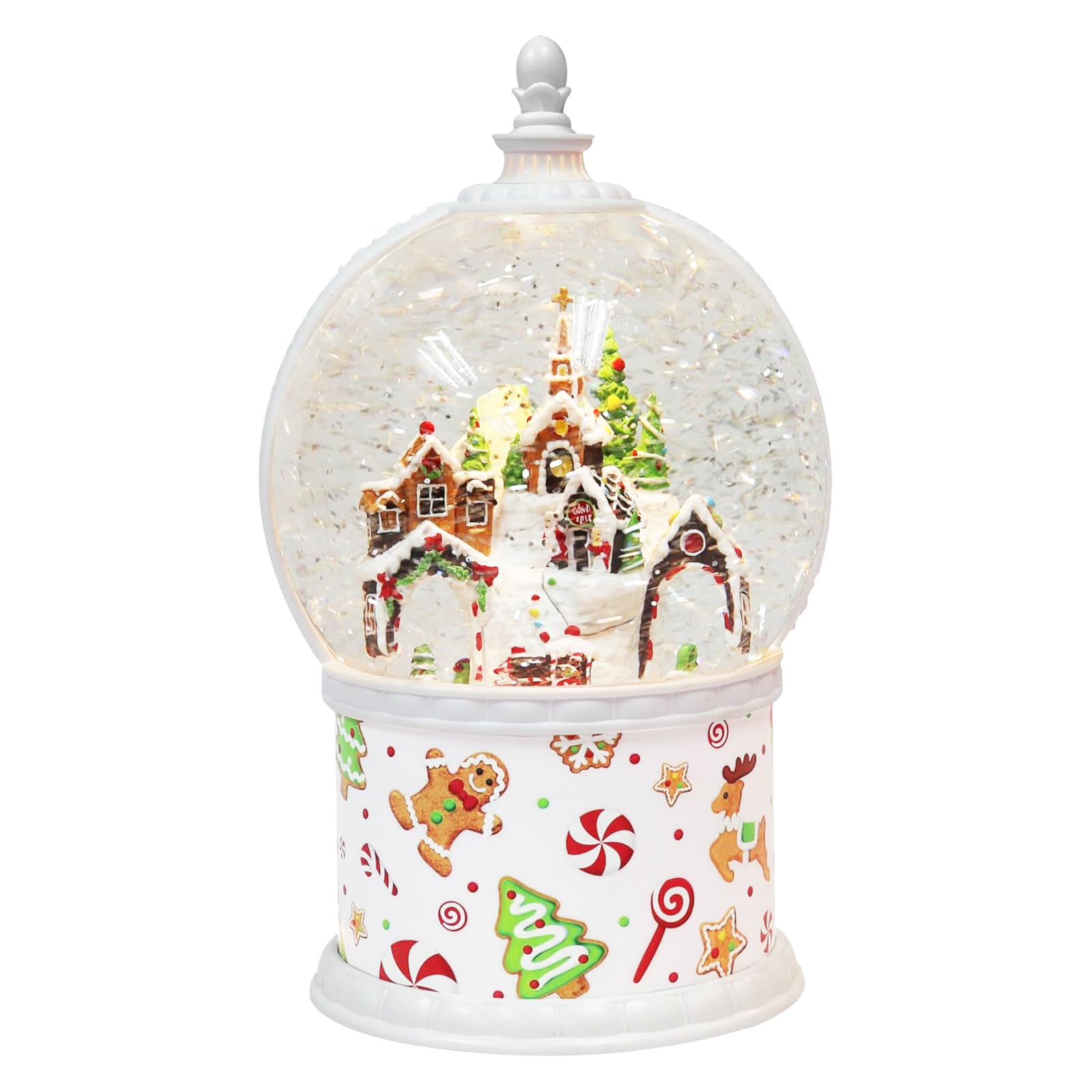 Globe pain d'épices 30cm avec lumières LED et paillettes eau