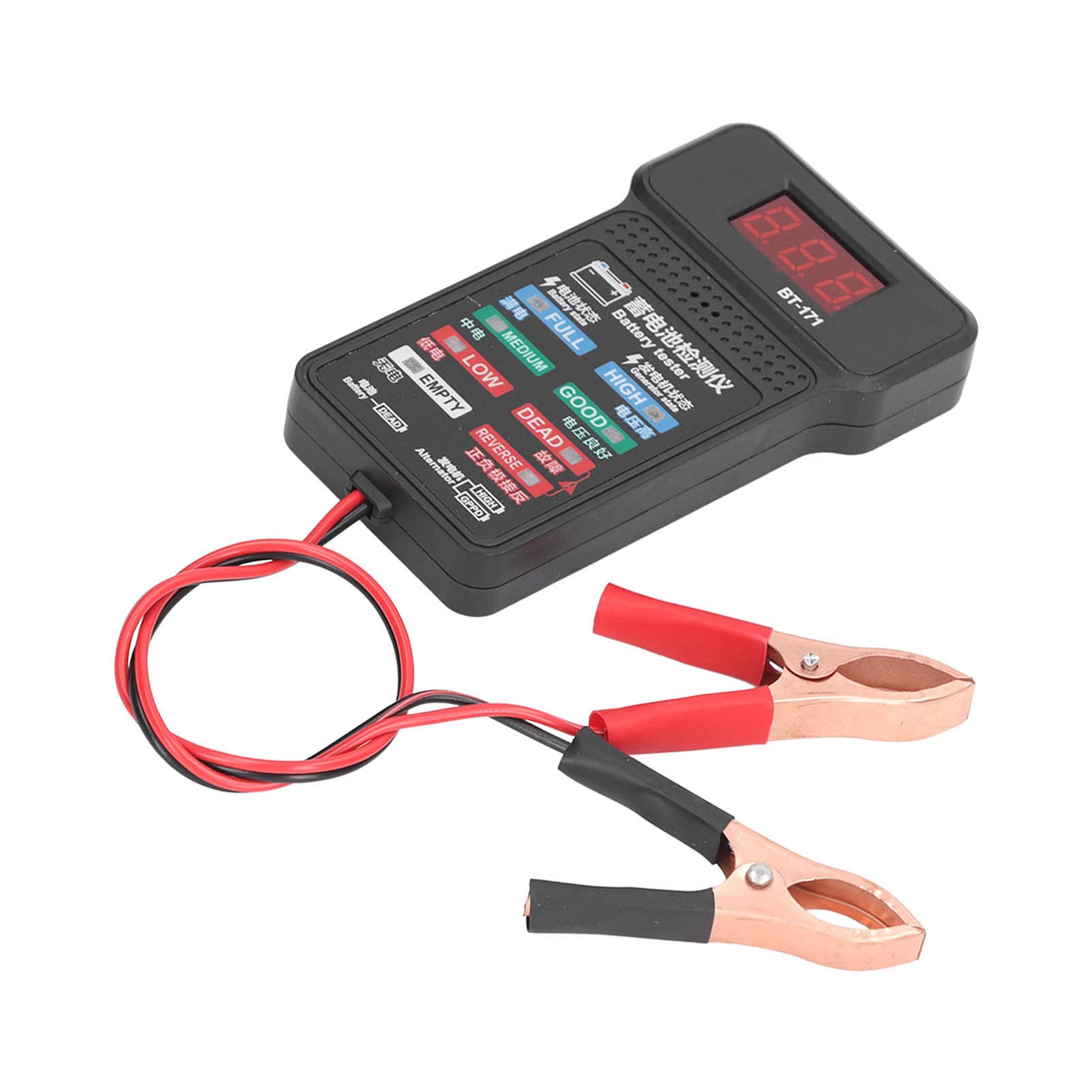 Car Battery Tester, LED Backlight with Reverse Connection Alarm for 12V Auto Battery Analyzer. Real time Voltage Display with LED Status Lights, ABS Material