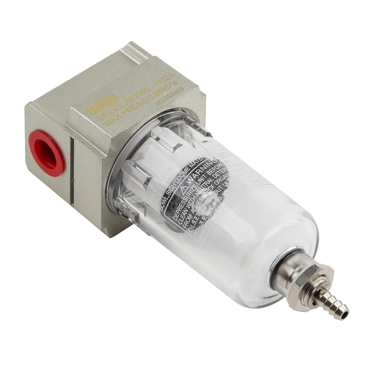 SNS 1/4" NPT Compressed Air Line Filter, 5 Micron Brass Element, Bracket, Poly Bowl,Semi-automatic type 150 psi (AF2000-N02)
