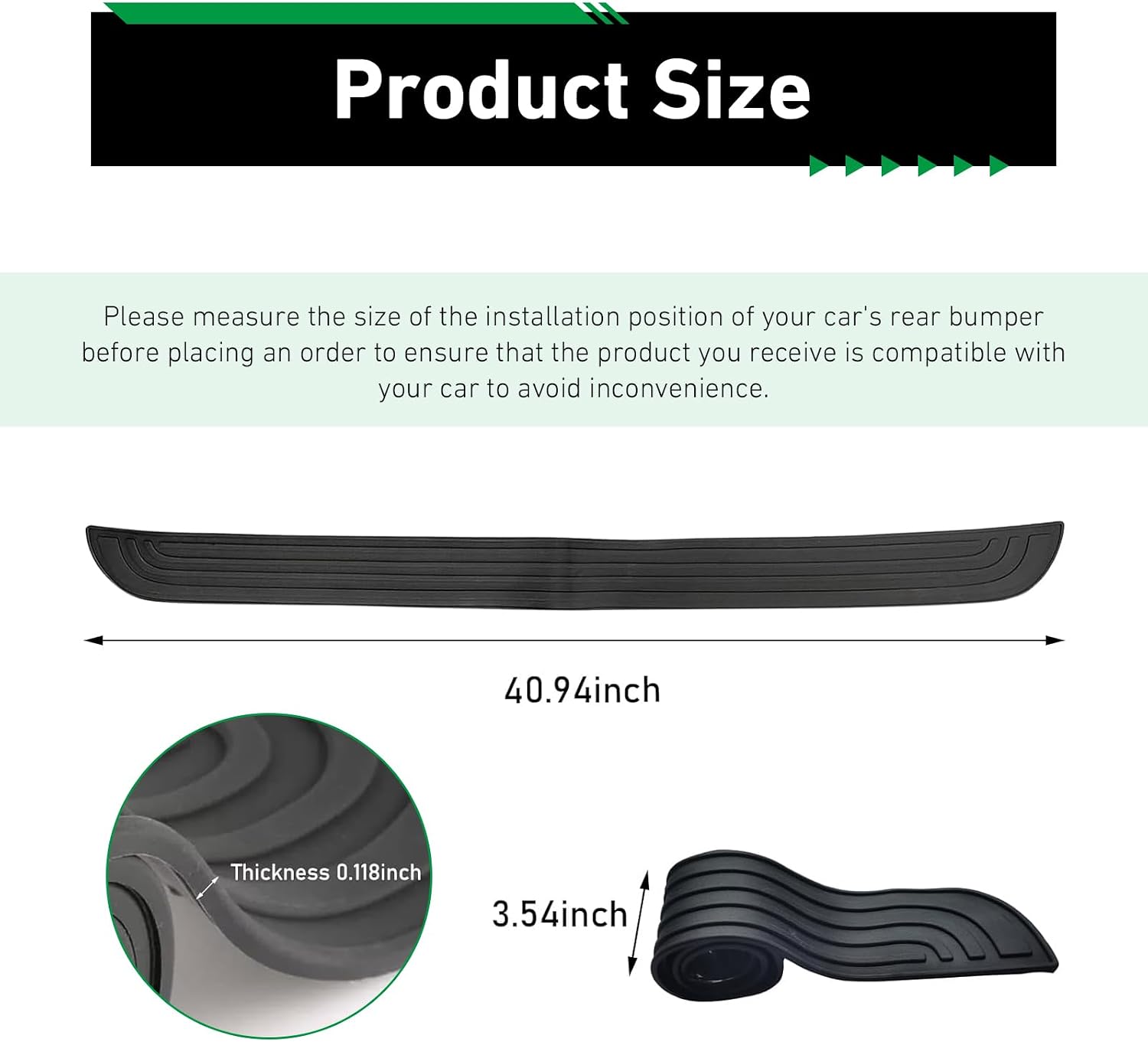 Rear Bumper Protector, Rubber Anti-Scratch Trunk Guard, Non-Slip Door Sill Protection Strip, Universal Automotive Exterior Accessories for Car SUV Truck (40.9 x3.1 Inch) image 2