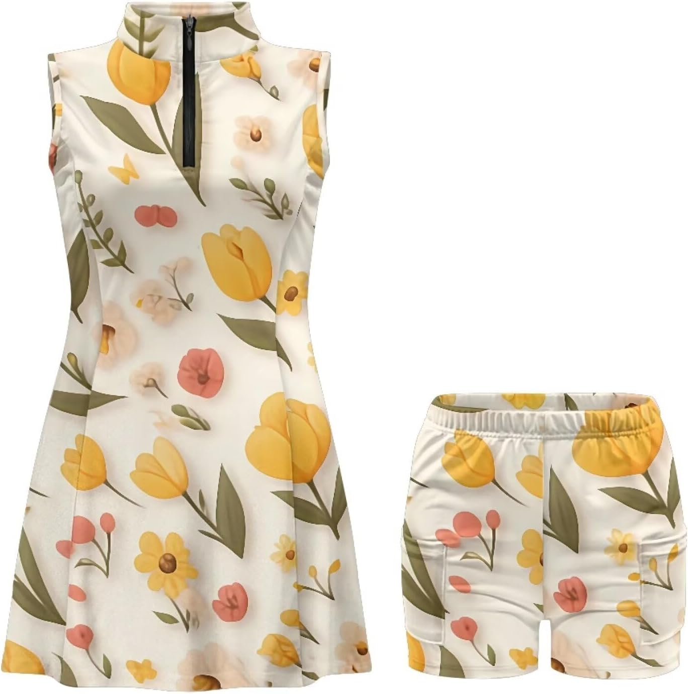 Daisy Flower Butterfly Women's Tennis Dresses Pumpkin Halloween Sleeveless Athletic Tank Tie-Dye Casual Golf Dress