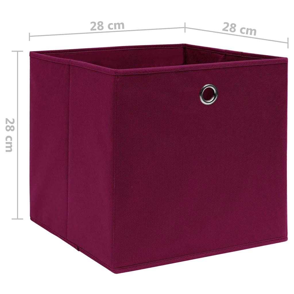 10 Stück Vliesstoff Aufbewahrungsboxen 28x28x28 cm Dunkelrot, faltbare Kleiderboxen mit Metallöse für Schals, Socken und Unterwäsche, platzsparend zusammenklappbar