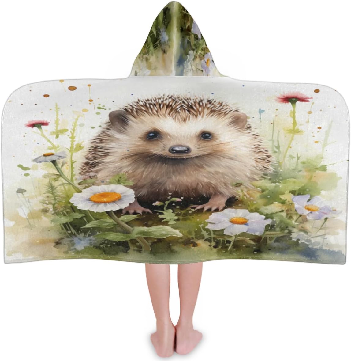 Pardick Kids Bath Towel Hedgehog Animal Daisy Beach Towel with Hood Pool Cover Up for Girls Boys Soft Absorbent Hooded Bath Towel Toddler Towels for Beach, Pool