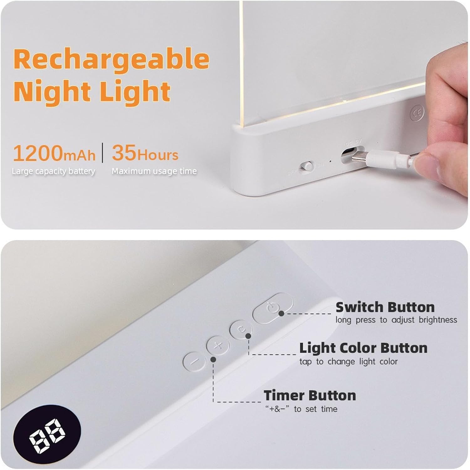 LED Book Light Acrylic Ultra Thin Rechargeable Reading Lamp 3 Color Temperatures Timer for Home Bedroom Travel Study Office