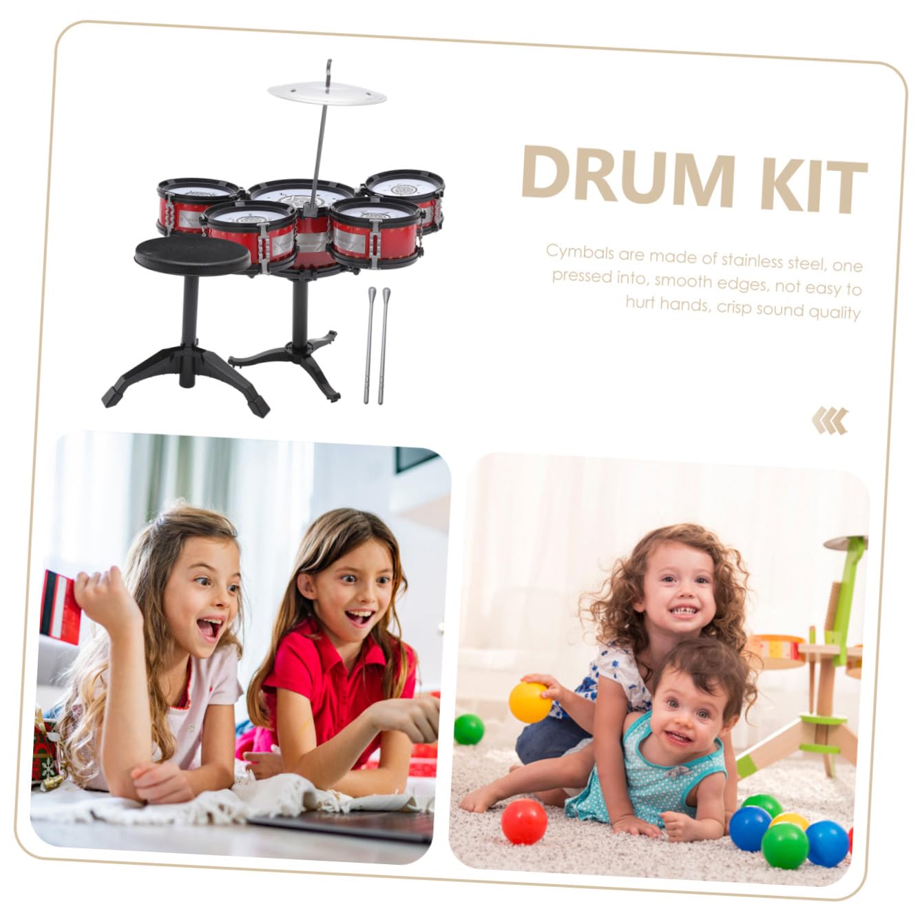 Yardwe Mini Percussion Set con Tamburi Rosso per Educazione Musicale Infantile Strumento a Percussione Sicuro e Durevole per Ragazzi