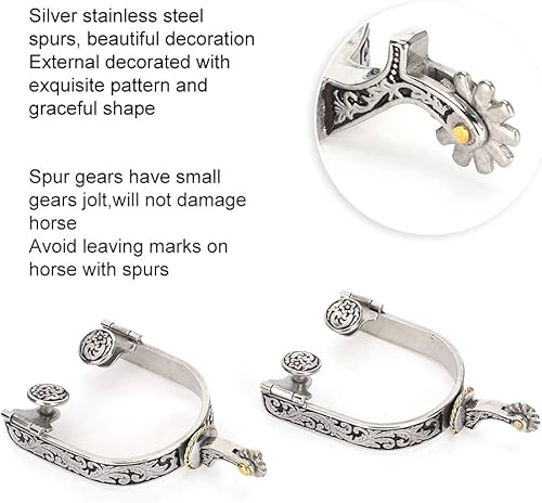 Vista 8 de Jeanoko Bota de caballo de acero inoxidable con patrón exquisito de vaquero occidental para decoración con equipo para competición ecuestre