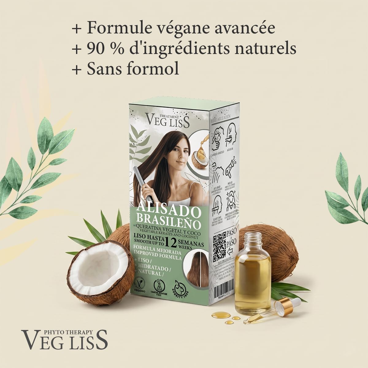 VEGLISS Kit Lissage Brésilien Maison à la Kératine Végétale - Shampooing 30ml +Traitement 120ml - Formule Vegan - Anti Frisottis Jusqu’à 12 Semaines - Hydrate et Contrôle le Volume (Paquet de 2)