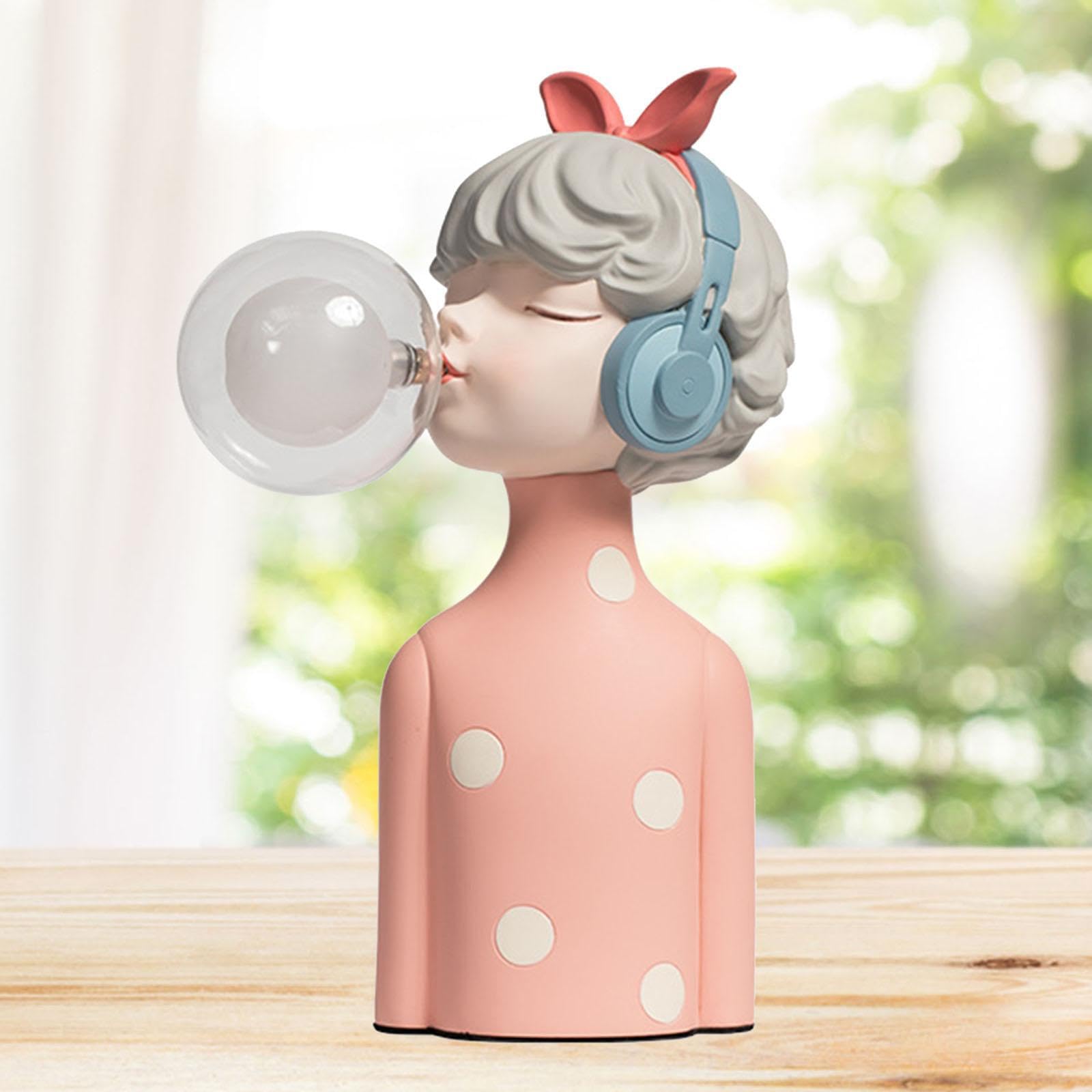 Elegante Lampada da Tavolo in Resina, Luce Notturna Creativa, graziosa Statuetta di Ragazza, Regalo di inaugurazione, Illuminazione per Compleanno, con Le Cuffie, 12x20x30cm