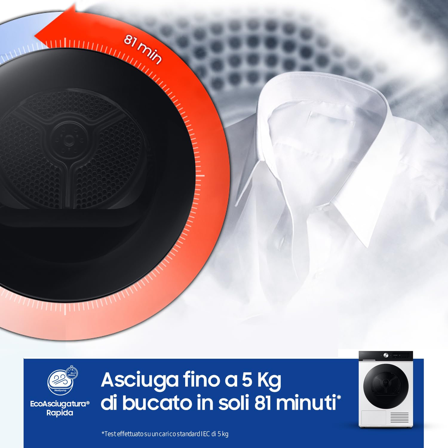 Samsung Asciugatrice Bespoke AI DV90DB7845GE/U3, 9 kg, Pompa di Calore, Wifi, QuickDrive, AI Dry, Sensore Optimal Dry, Display AI Control, Carica Frontale, 60L x 85H x 60P cm