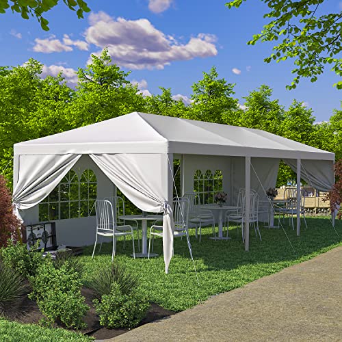 Greesum 10x30 Outdoor Canopy Tent Patio Camping Heavy Duty Gazebo Shelter Party Wedding BBQ Events with Side Removable Walls, Waterproof Shelter, White