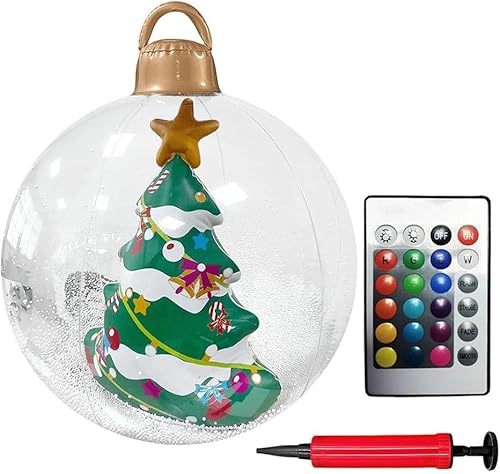 24 Inch Light Up Inflatable Christmas Ball,PVC Inflatable Christmas Decorated Ball Ornaments with Led Light,Inflatable Christmas Baubles,Large Xmas Blow Up Ball Outdoor Christmas Decorations