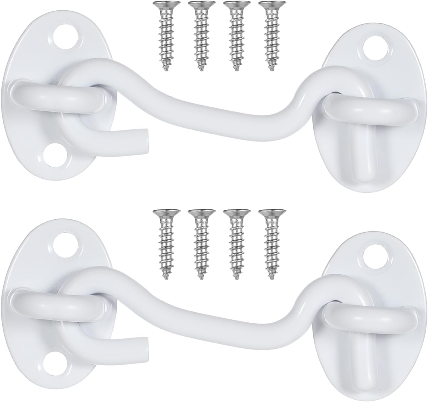 2 Pack Hook and Eye Latch for Door, Privacy Latch Hook with Mounting Screws, Heavy Duty Solid Thicken Gate Latches for Door, Windows, Sheds, Fences, Barn Doors, 3 inch, White