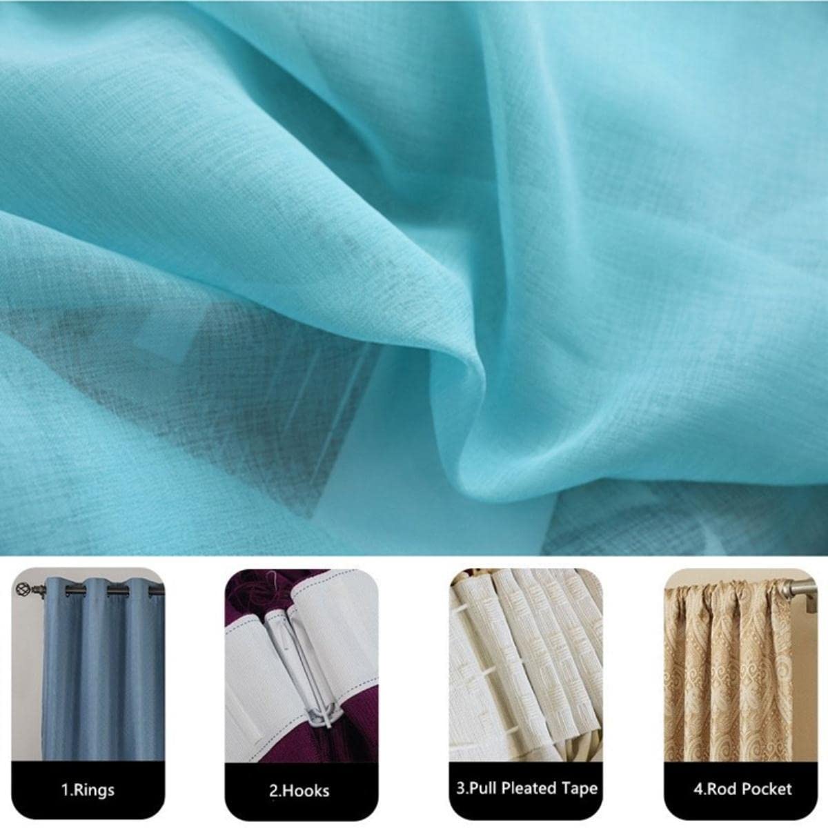 300cm Hauteur Couleur Rideau Salon Fenêtre Fini Tulle Sheer Voile Rideaux pour Chambre Voilage Drapes-Gris Tulle, W200x300cm 1 pièce, Crochets