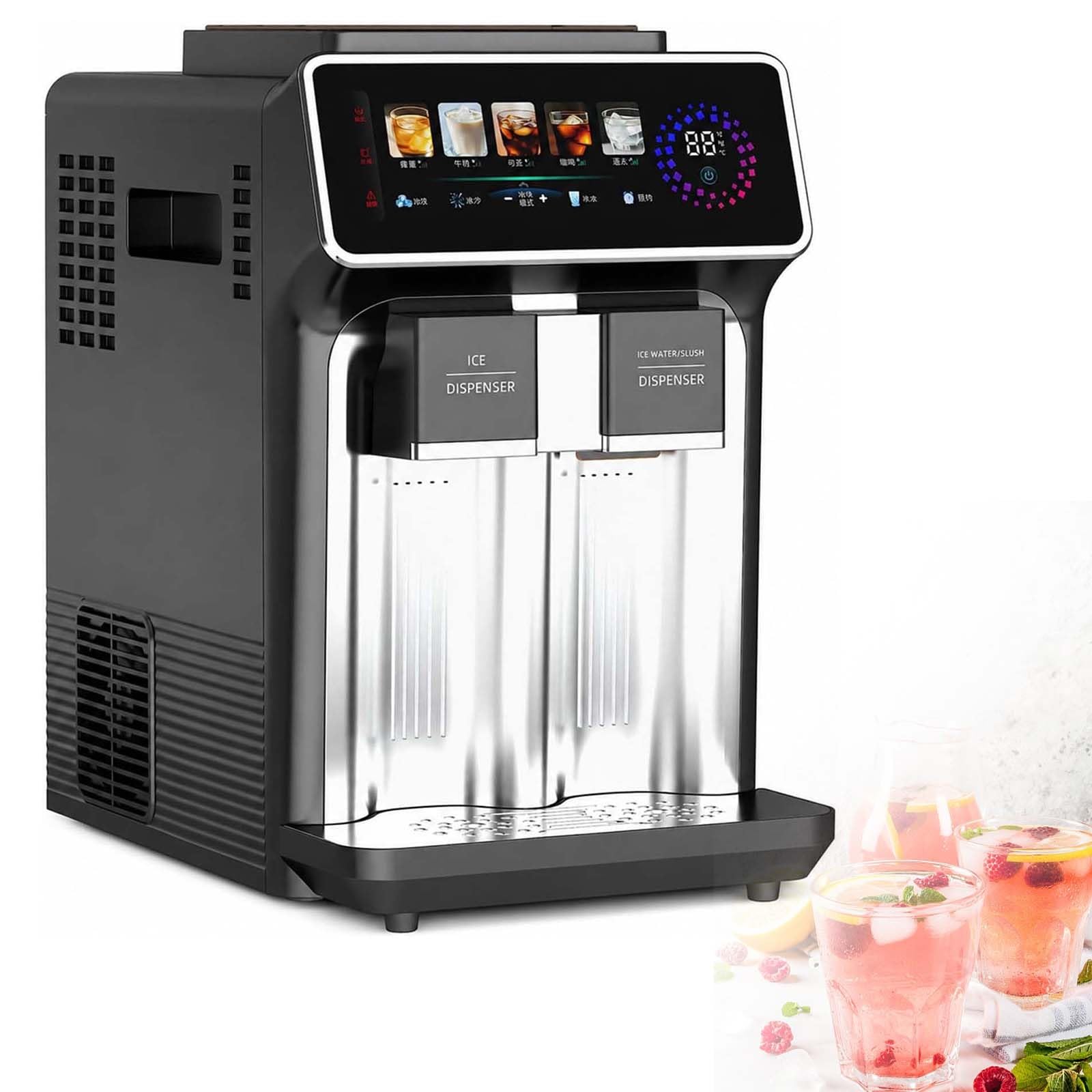 Máquina De Hielo 3 En 1, Máquina De Granizados Profesional, Alta Producción De 15 Kg/24 H, 5 Modos De Dispensación Leche, Miel, Café, Cola, Cócteles, Para Cafeterías(Gun-gray,Touch)