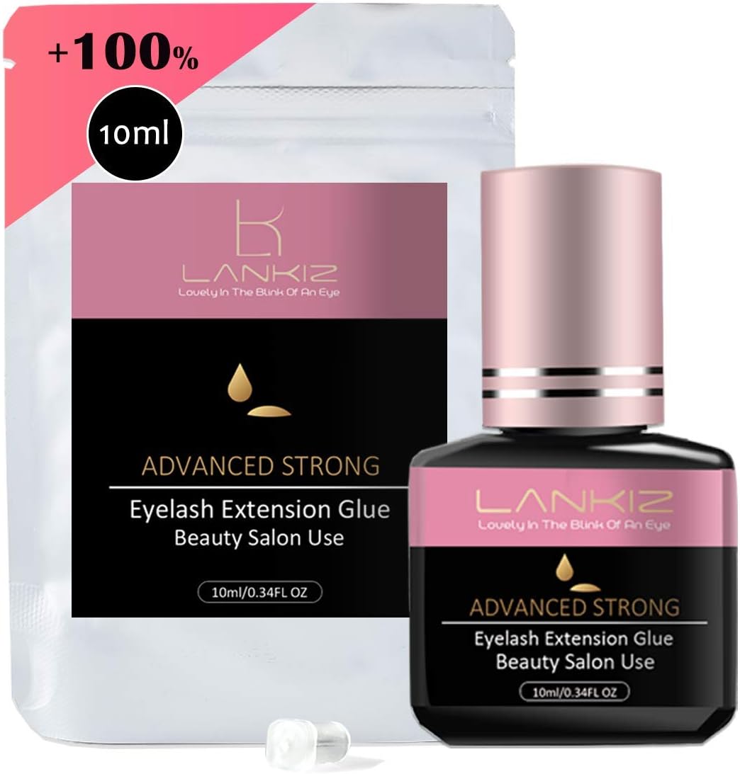10ML Eyelash Glue for Lash Extensions, 1-2s Lankiz Individual Eye Lash Glue for Eyelash Extensions, Semi Permanent Eyelash Glue with 6 Weeks Retention （ 10ml Advanced Strong ）