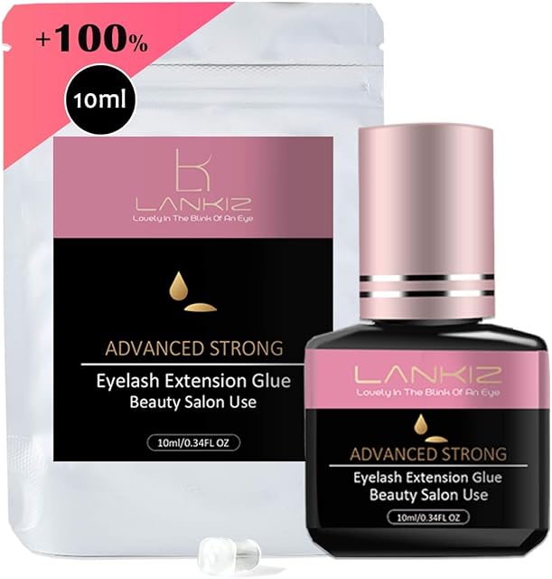 LANKIZ-Eyelash-Extension-Glue,10ml Individual Eyelashes Glue 1-2s Semi Permanent Eyelash Glue Individual Lashes with 6 Weeks Retention, Black Lash Extension Glue (Advanced Strong)