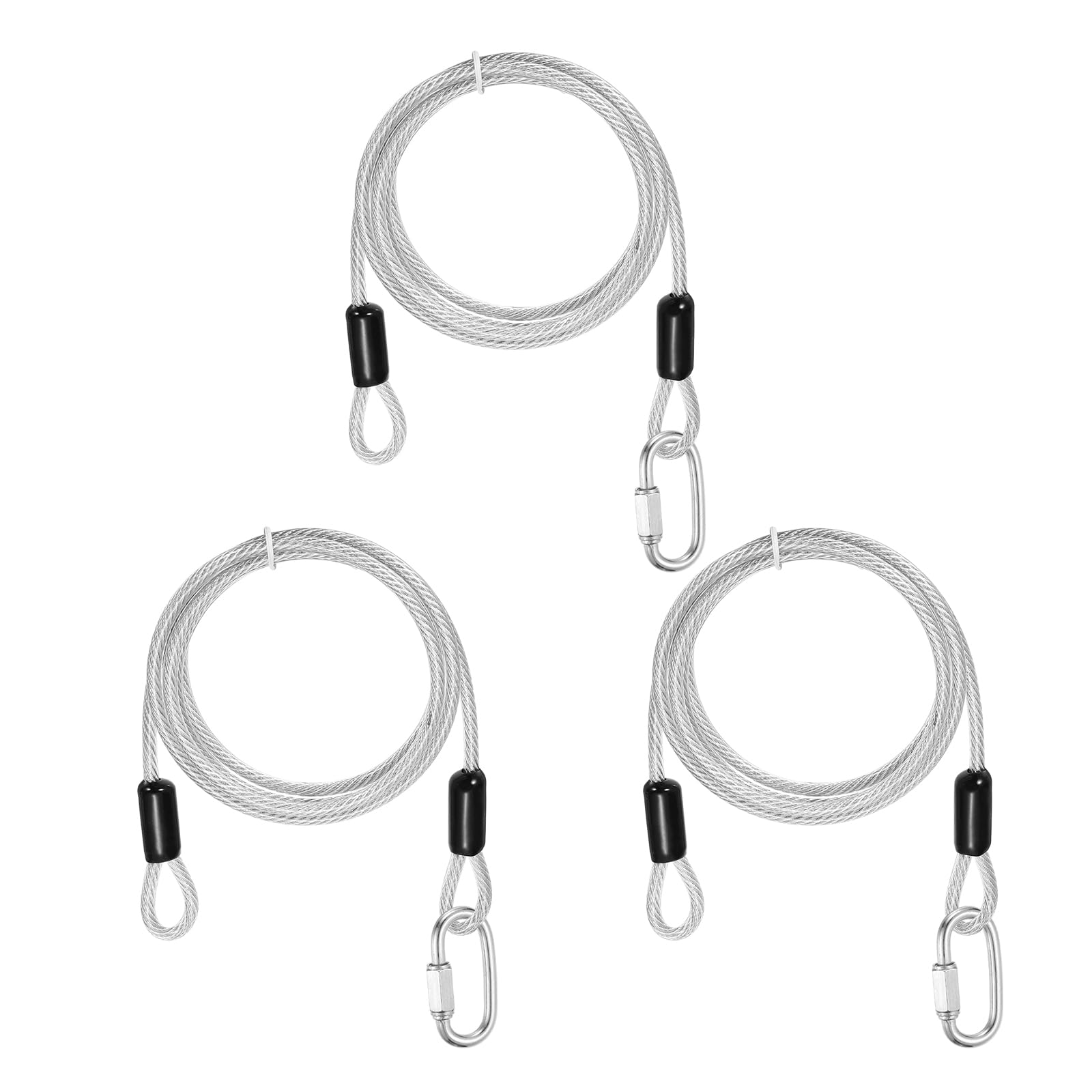 PATIKIL Security Cable Lock (5mm x 1.5m, 4.9ft, Clear)(3 Set) Vinyl Coated 304 Stainless Steel Double Loop Flexible Wire Rope Safety Cable with Quick Links Locking Connectors