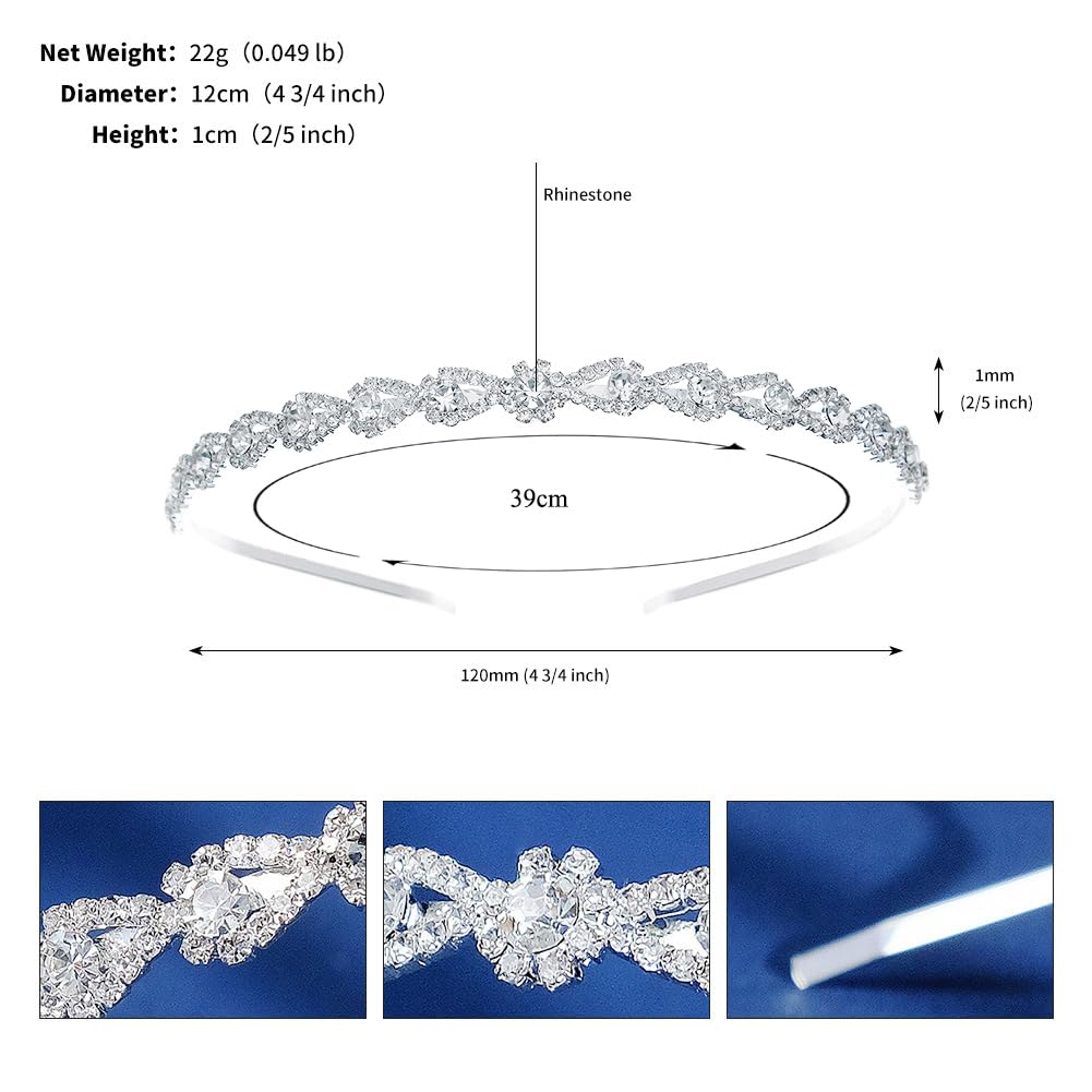 MAFELOE Fashion Rhinestone Alloy Headbands, Wedding Hairband Bridal Headpieces Hair Decorative Accessories for Women Ladies- Silver-SZ-SD - Image 4