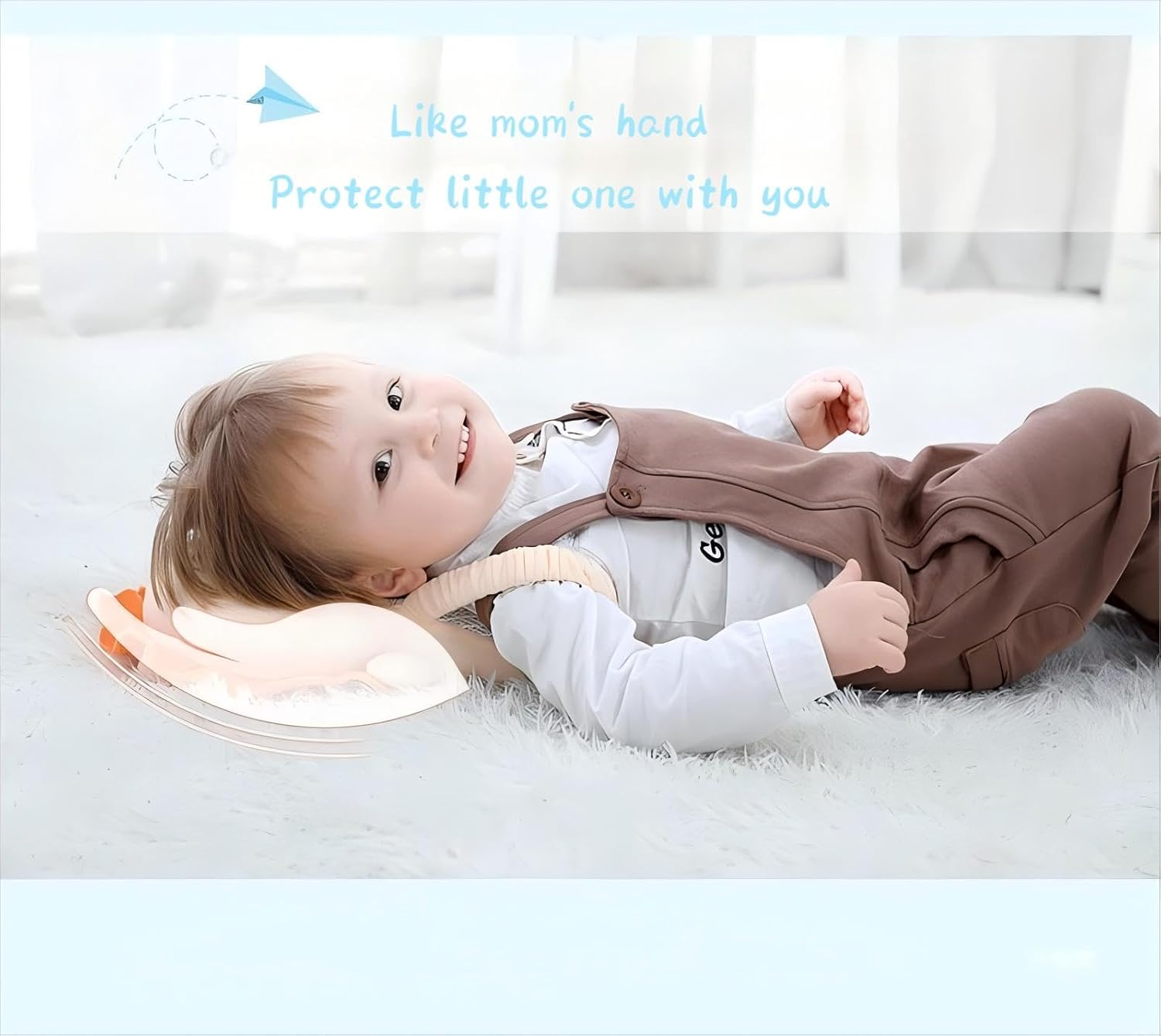 Baby Head Protector Backpack, Adjustable Baby Head Protection with Baby Knee Pads for Crawling, Safety Baby Head Protector for Learning Walking, Baby Head Protection Backpack(Happy Dinosaur)