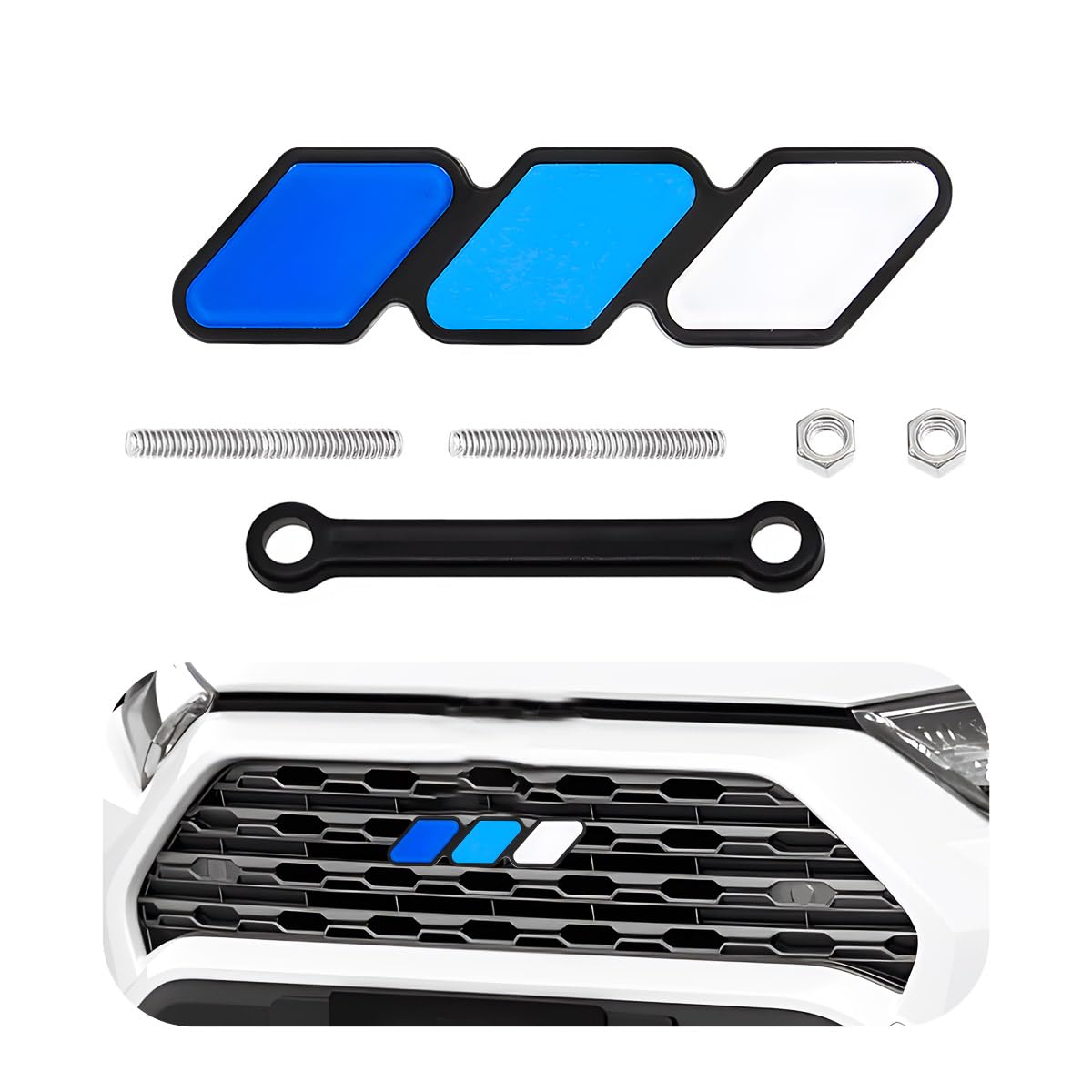 Front Grille Badge, Classic Retro Tri-Color Stripe Automotive Mesh Grille Label Emblem, Decorative Decal Badge Compatible with Tacoma 4Runner, Decoration Car Accessories (E)