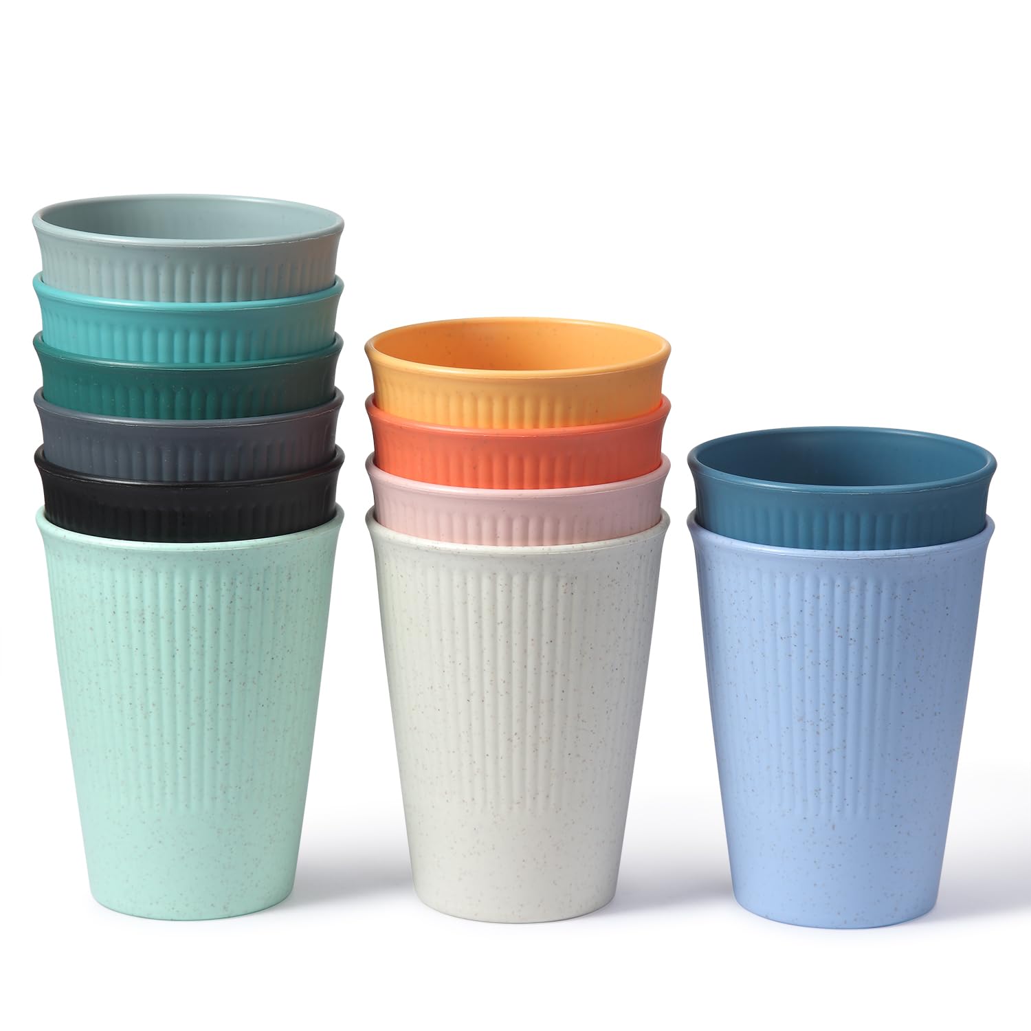 Otcboimo 12 Pack Reusable Plastic Cups, Unbreakable Drinking Tumbler, 350ml Durable Plastic Mug Set for Kitchen Outdoor Party Picnics Camping BBQ